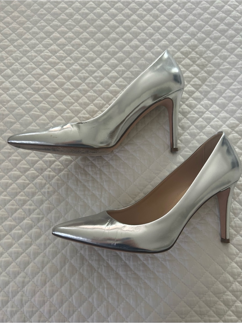 J. Crew Made in Italy Classic Silver Pointed Toe  Pumps -